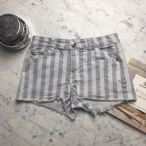 Forever 21 Grey Striped Denim Jean Raw Hem Shorts